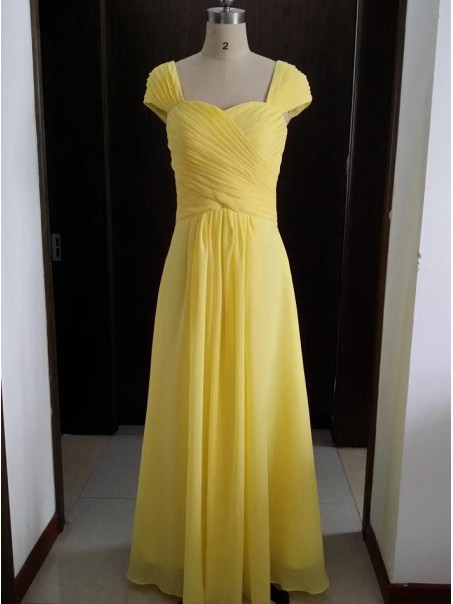 Cap-Sleeves Long Yellow Chiffon Wedding Party Dresses Bridesmaid Dresses 99601095