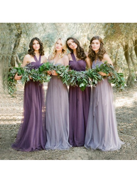 Long Purple Tulle Wedding Party Dresses Bridesmaid Dresses 99601096