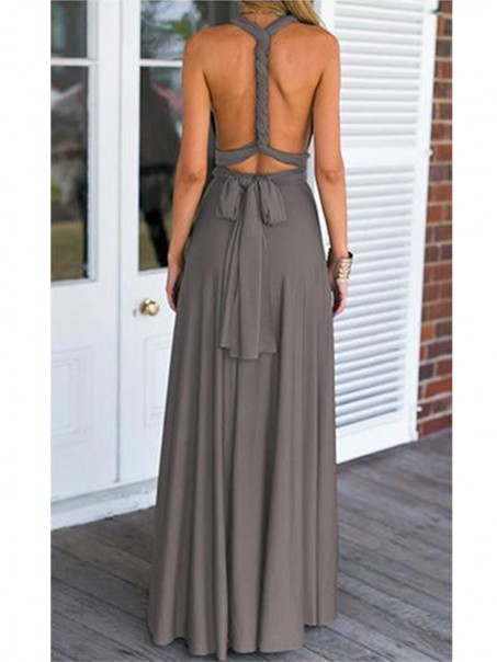 Grey V-Neck Chiffon Long Wedding Guest Dresses Bridesmaid Dresses 99601107