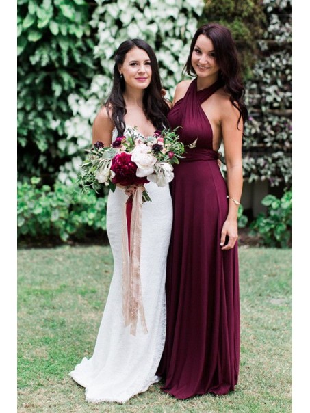 Criss Cross Halter Purple Long Chiffon Garden Farm Wedding Party Dresses Bridesmaid Dresses 99601108