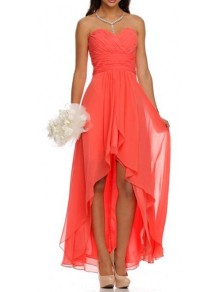 High Low Ruched Bodice Sweetheart Layered Coral Wedding Guest Bridesmaid Dresses 99601109 High Low Ruched Bodice Sweetheart Layered Coral Wedding Guest Bridesmaid Dresses 99601109