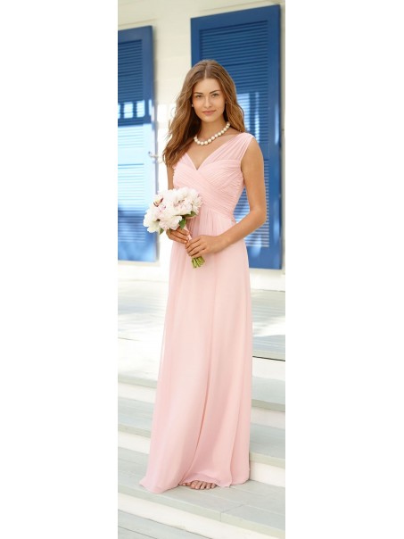 Long Pink V-Neck Chiffon Wedding Guest Dresses Bridesmaid Dresses 99601114