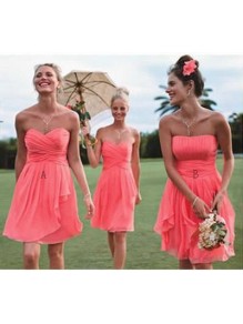 Short Coral Chiffon Wedding Guest Dresses Bridesmaid Dresses 99601119