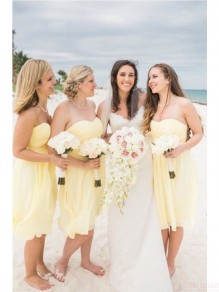 Short Strapless Yellow Chiffon Wedding Guest Dresses Bridesmaid Dresses 99601120