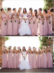 Pink One-Shoulder Floor-Length Chiffon Wedding Guest Dresses Bridesmaid Dresses 99601123