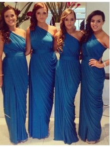 Sheath One-Shoulder Long Blue Wedding Guest Dresses Bridesmaid Dresses 99601177 Sheath One-Shoulder Long Blue Wedding Guest Dresses Bridesmaid Dresses 99601177