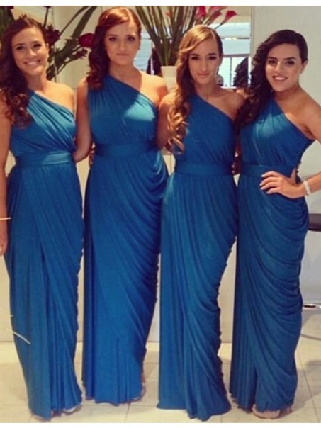 Sheath One-Shoulder Long Blue Wedding Guest Dresses Bridesmaid Dresses 99601177 Sheath One-Shoulder Long Blue Wedding Guest Dresses Bridesmaid Dresses 99601177