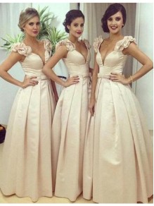 A-Line V-Neck Long Wedding Guest Dresses Bridesmaid Dresses 99601180