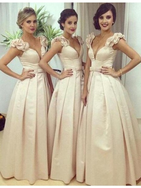 A-Line V-Neck Long Wedding Guest Dresses Bridesmaid Dresses 99601180