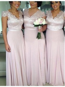 Cap Sleeves V-Neck Lace Chiffon Long Plus Size Wedding Guest Dresses Bridesmaid Dresses 99601189 Cap Sleeves V-Neck Lace Chiffon Long Plus Size Wedding Guest Dresses Bridesmaid Dresses 99601189