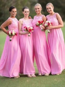 Long Pink Lace Chiffon Wedding Guest Dresses Bridesmaid Dresses 99601202 Long Pink Lace Chiffon Wedding Guest Dresses Bridesmaid Dresses 99601202