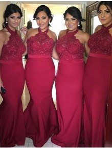 Burgundy Halter Mermaid Lace Long Wedding Guest Dresses Bridesmaid Dresses 99601204 Burgundy Halter Mermaid Lace Long Wedding Guest Dresses Bridesmaid Dresses 99601204
