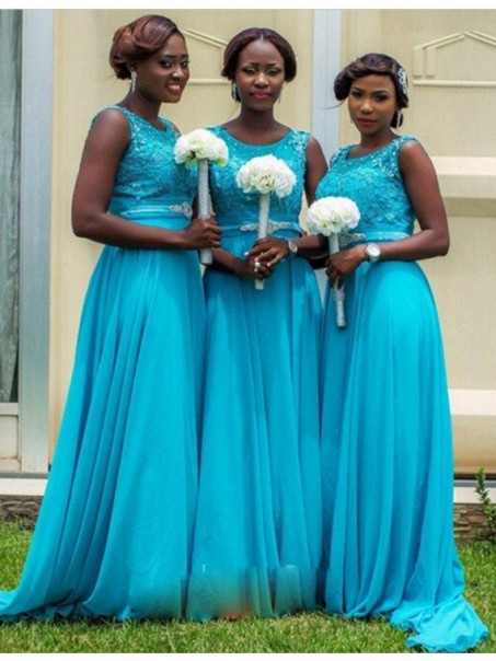 Long Blue Lace Chiffon Wedding Guest Dresses Bridesmaid Dresses 99601206