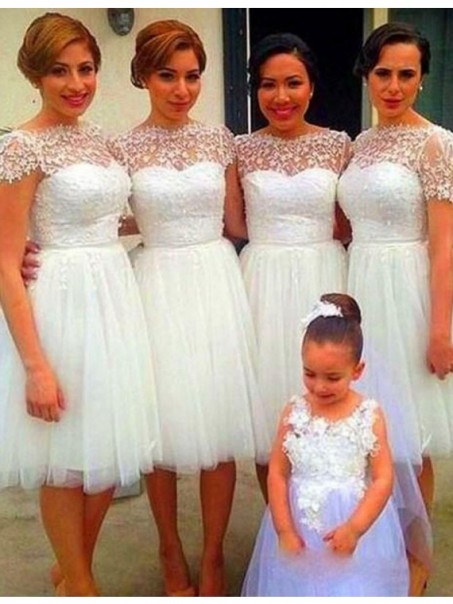Cap Sleeves Lace Tulle Short Wedding Guest Dresses Bridesmaid Dresses 99601212