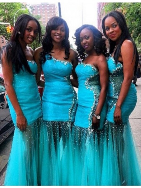 One-Shoulder Beaded Long Blue Wedding Guest Dresses Bridesmaid Dresses 99601216