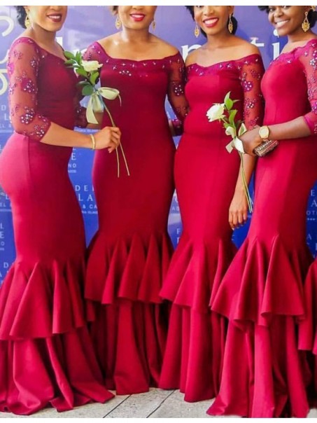 Mermaid 3/4 Length Sleeves Long Wedding Guest Dresses Bridesmaid Dresses 99601218
