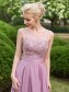 A-Line Lace Chiffon Illusion Neckline Short Wedding Guest Dresses Bridesmaid Dresses 99601220
