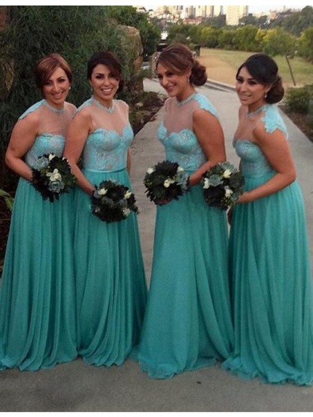 A-Line Lace Chiffon Illusion Neckline Plus Size Wedding Guest Dresses Bridesmaid Dresses 99601224