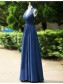 A-Line V-Neck Lace Chiffon Long Blue Open Back Wedding Guest Dresses Bridesmaid Dresses 99601225
