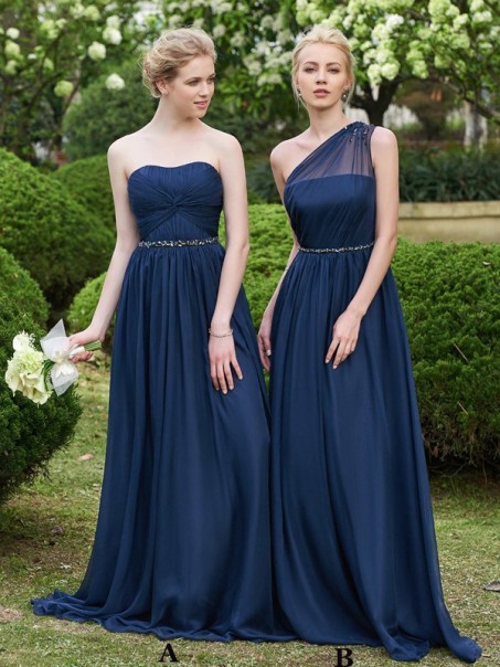 A-Line Long Navy Wedding Guest Dresses Bridesmaid Dresses 99601230