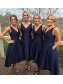 High Low V-Neck Navy Wedding Guest Dresses Bridesmaid Dresses 99601231