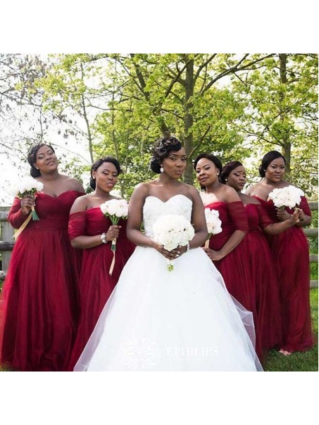 3/4 Length Sleeve Burgundy Plus Size Wedding Guest Dresses Bridesmaid Dresses 99601232