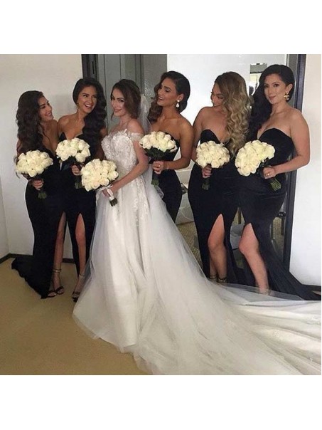 Long Black Side Slit Wedding Guest Dresses Bridesmaid Dresses 99601233