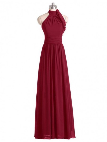 A-Line Halter Burgundy Chiffon Wedding Guest Dresses Bridesmaid Dresses 99601237