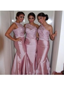 Mermaid One-Shoulder Lace Taffeta Long Pink Wedding Guest Dresses Bridesmaid Dresses 99601243 Mermaid One-Shoulder Lace Taffeta Long Pink Wedding Guest Dresses Bridesmaid Dresses 99601243