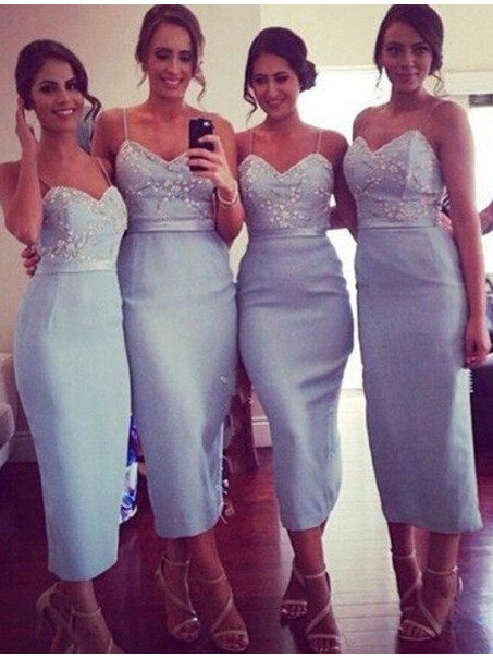Tea Length Spaghetti Straps Wedding Guest Dresses Bridesmaid Dresses 99601246