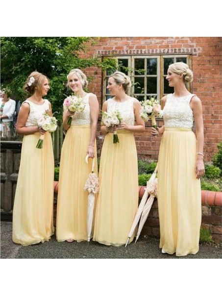 Long Yellow White Lace Wedding Guest Dresses Bridesmaid Dresses 99601260