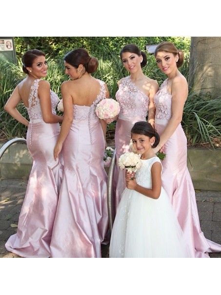 Mermaid One-Shoulder Lace Long Wedding Guest Dresses Bridesmaid Dresses 99601265