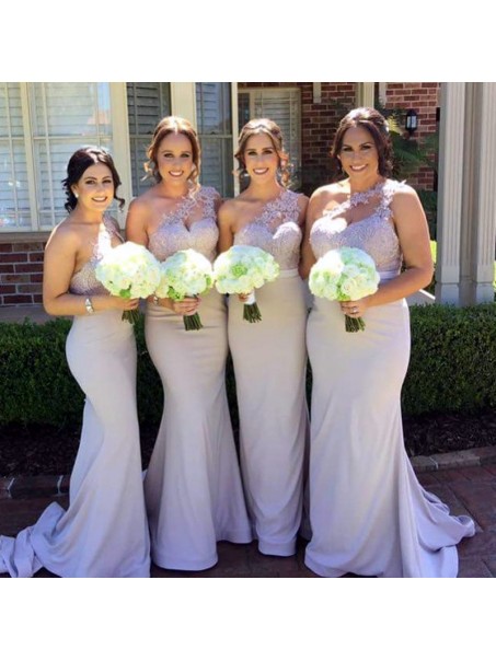 Mermaid One-Shoulder Lace Long Wedding Guest Dresses Bridesmaid Dresses 99601266