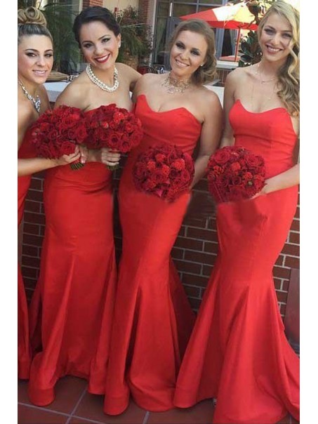 Trumpet/Mermaid Long Red Bridesmaid Dresses 99601270