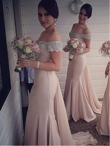 Trumpet/Mermaid Off-the-Shoulder Beaded Long Bridesmaid Dresses 99601272