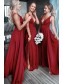 A-Line Floor Length V-Neck Long Bridesmaid Dresses with Slit 99601276