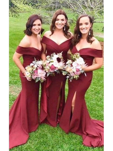 Mermaid Off-the-Shoulder Long Bridesmaid Dresses with Slit 99601283