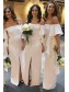 Long White Off-the-Shoulder Bridesmaid Dresses with Slit 99601286