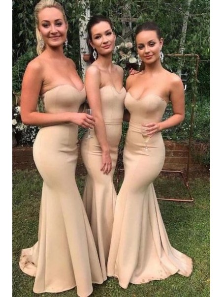 Mermaid Strapless Long Bridesmaid Dresses 99601287