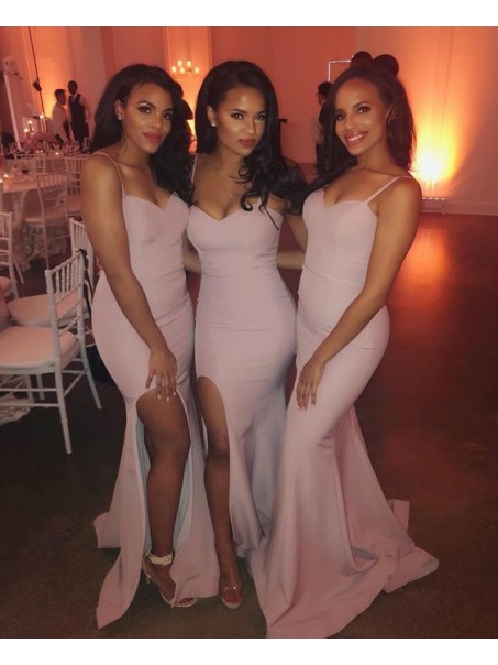 Mermaid Spaghetti Straps Long Bridesmaid Dresses with Slit 99601288