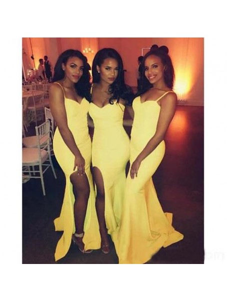 Mermaid Spaghetti Straps Long Bridesmaid Dresses with Slit 99601289