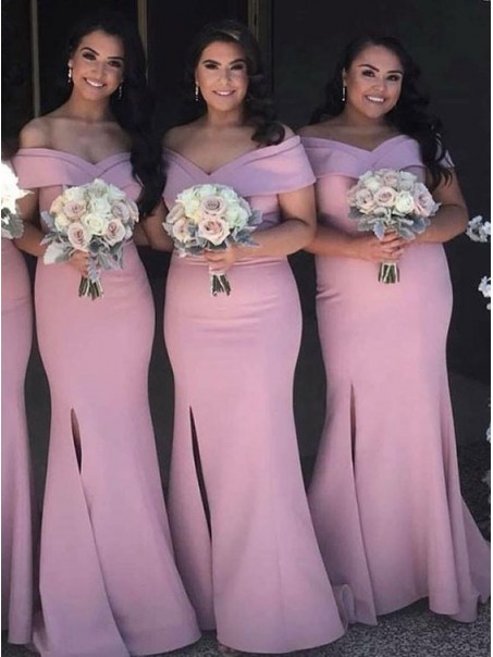 Mermaid Off-the-Shoulder Long Bridesmaid Dresses with Slit 99601292