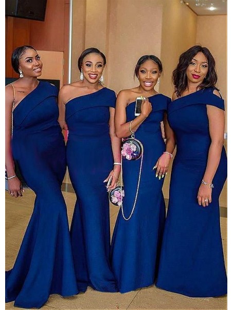 Mermaid One-Shoulder Long Bridesmaid Dresses with Slit 99601293