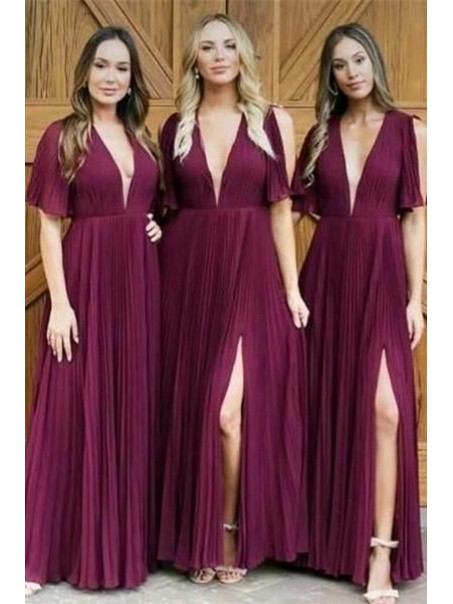 A-Line V-Neck Long Bridesmaid Dresses 99601294