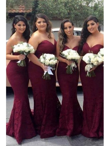 Mermaid Lace Sweetheart Long Bridesmaid Dresses 99601302