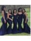 Mermaid Spaghetti Straps Navy Blue Long Bridesmaid Dresses 99601305