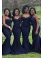 Mermaid Spaghetti Straps Navy Blue Long Bridesmaid Dresses 99601305