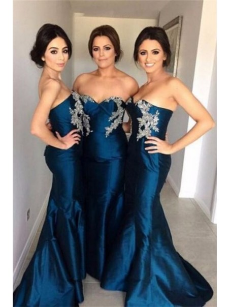 Mermaid Sweetheart Long Bridesmaid Dresses with Lace Appliques 99601327