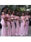 Mermaid Long Pink Lace Off-the-Shoulder Bridesmaid Dresses 99601333