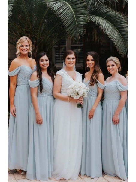 A-Line Chiffon Off-the-Shoulder Long Bridesmaid Dresses 99601335